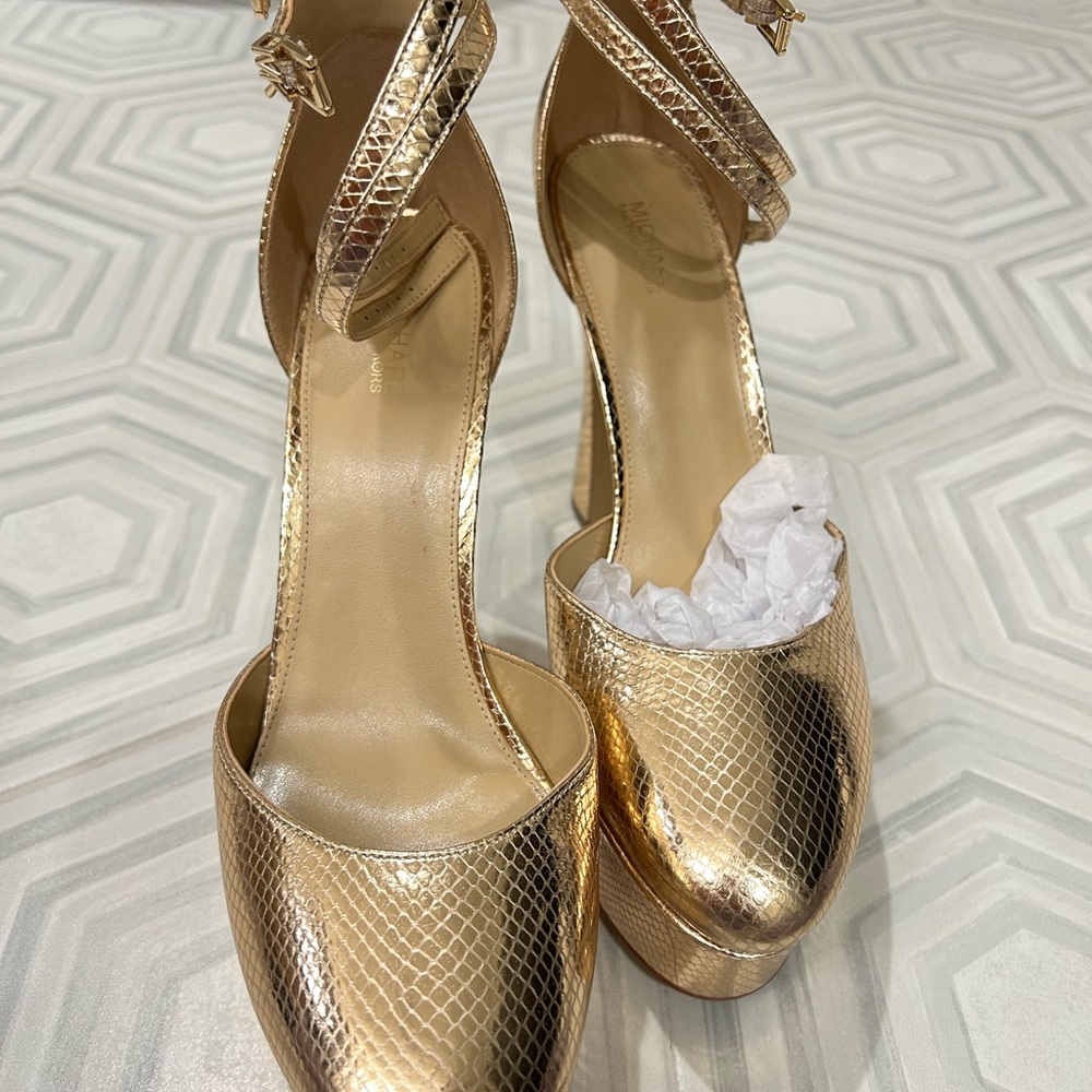MK Gold Platform Heels